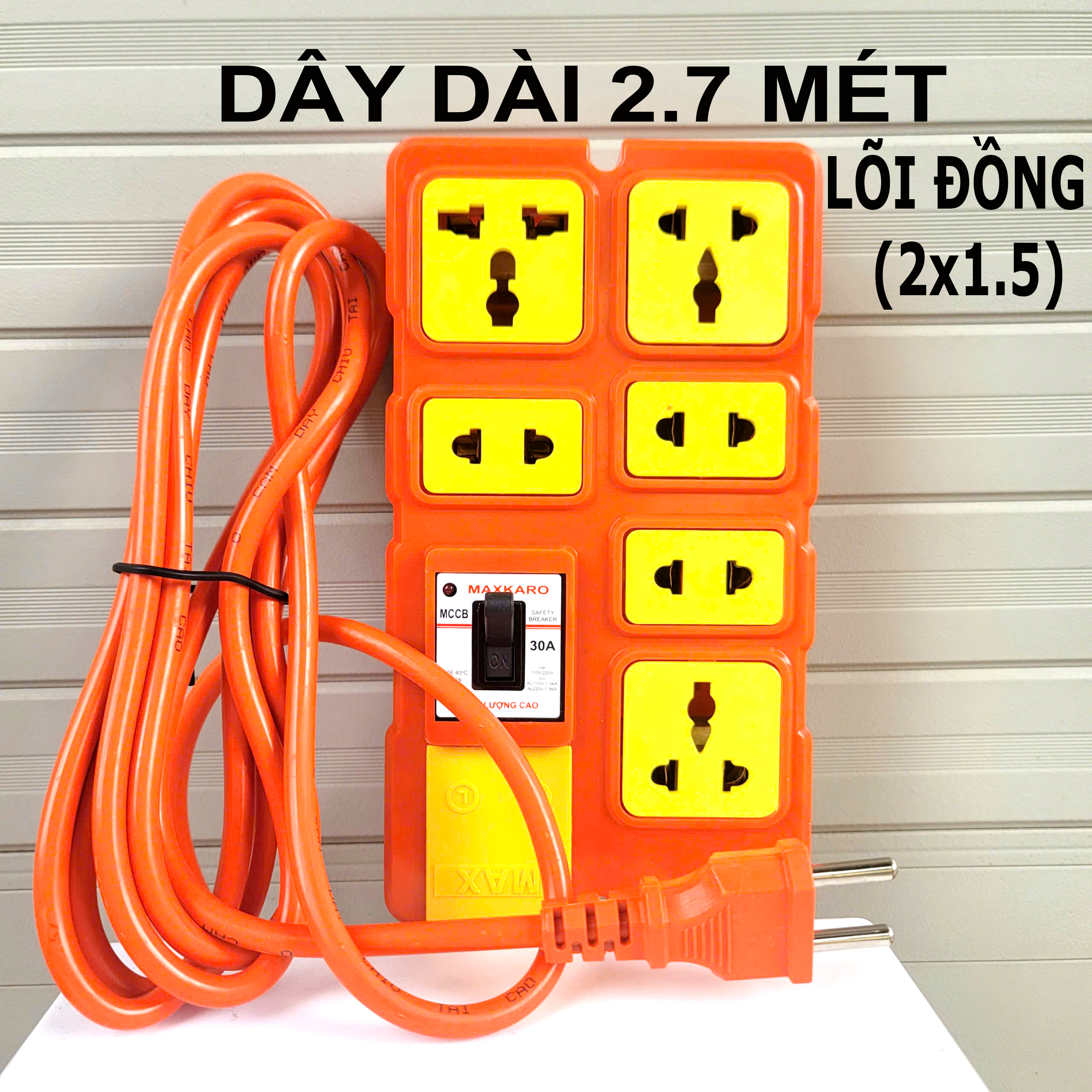 Ổ cắm chịu tải 6 lỗ mới dây 2.7m (2x1.5)